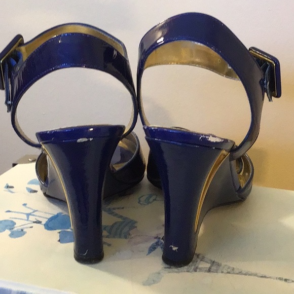 Dark Blue Patent Leather Wedges - Picture 4 of 6